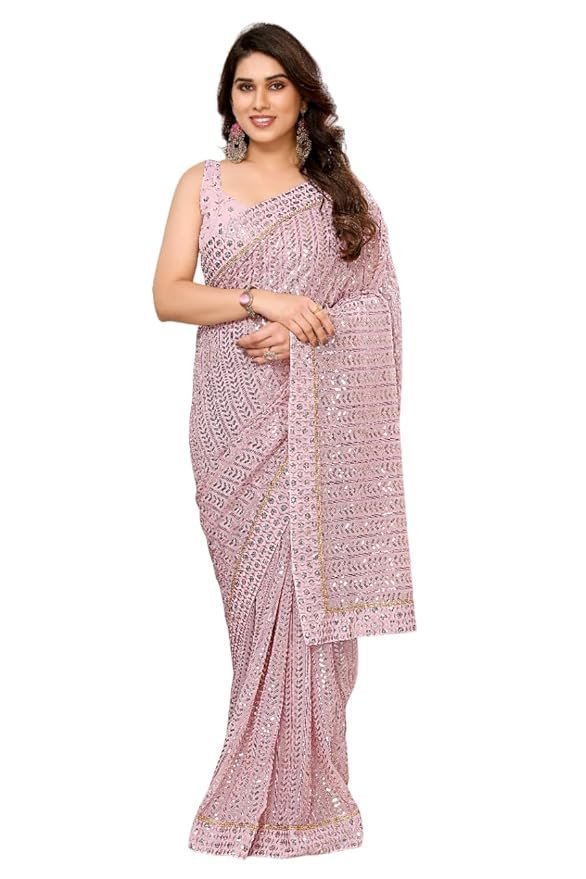 61VnxraOMgL._SY879_ Women Georgette With Sequence Ready to Wear Saree - Image 1