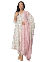 Women's Cotton Printed Anarkali Kurta with Palazzo Pants and Dupatta