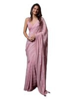 Women's Silk Sequins Embroidery Stripted Saree with Blouse Piece