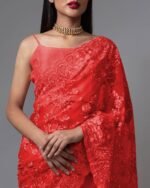 Embroidered Saree with Scalloped Border - Image 4