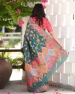 Floral Woven Saree with Contrast Border - Image 2