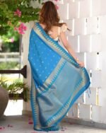 Woven Saree with Contrast Zari Border & Tassels - Image 3